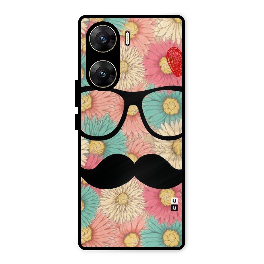 Floral Moustache Metal Back Case for Vivo V29e