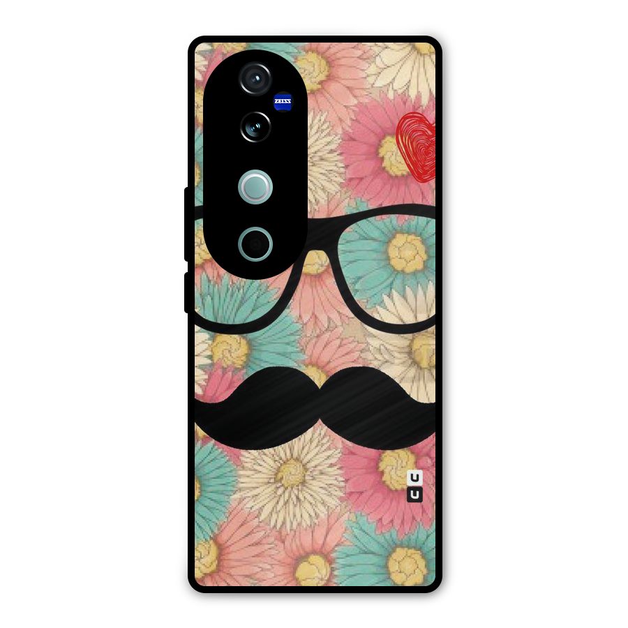 Floral Moustache Metal Back Case for Vivo V40