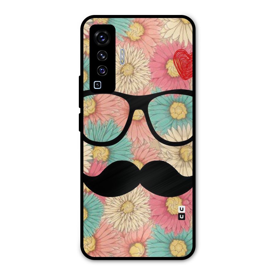 Floral Moustache Metal Back Case for Vivo X50