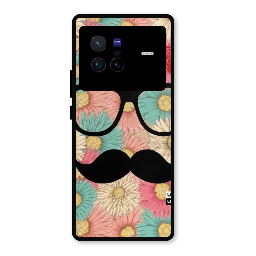 Floral Moustache Metal Back Case for Vivo X80