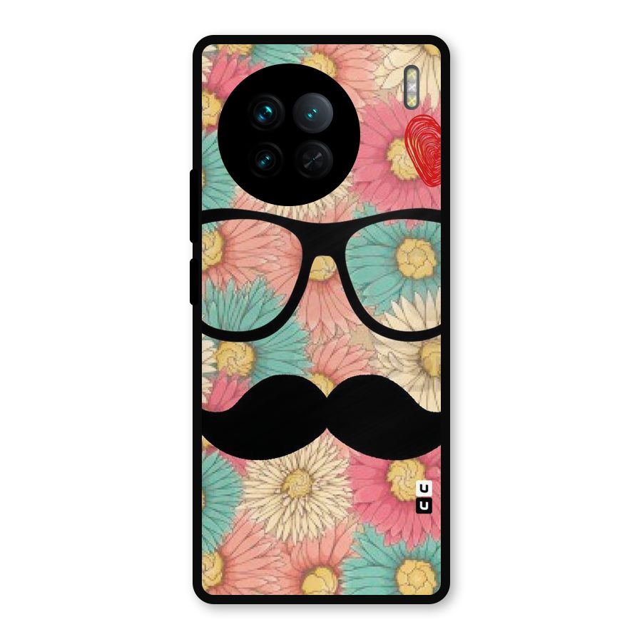 Floral Moustache Metal Back Case for Vivo X90