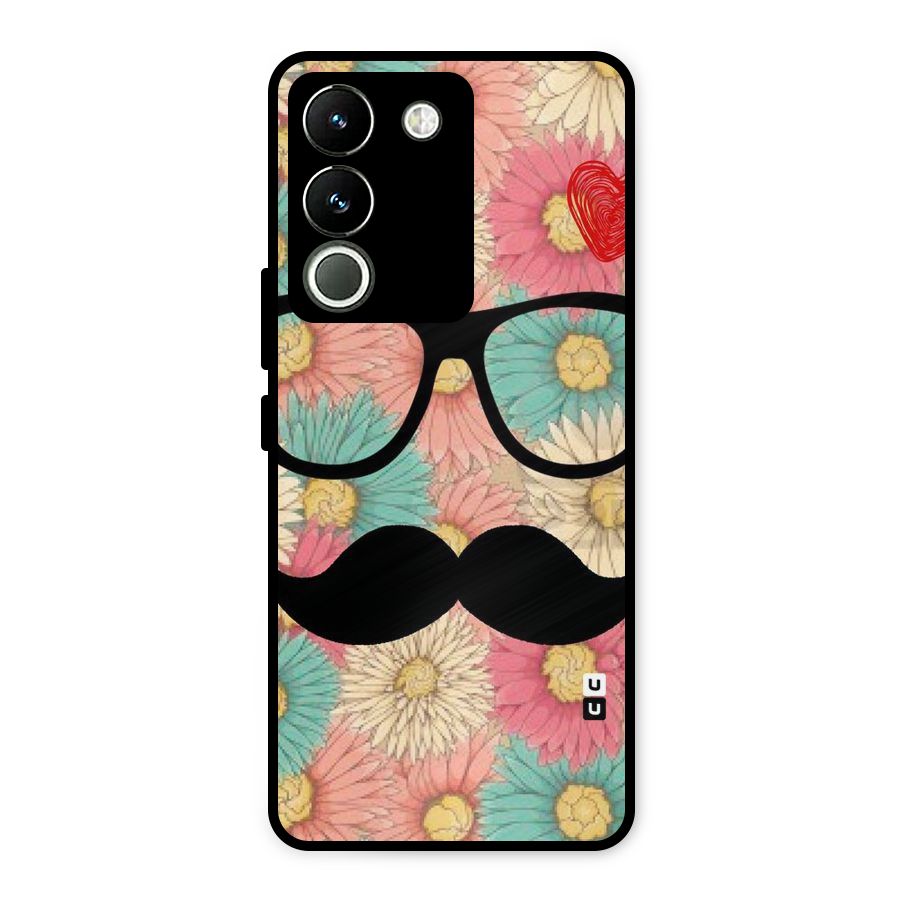 Floral Moustache Metal Back Case for Vivo Y200