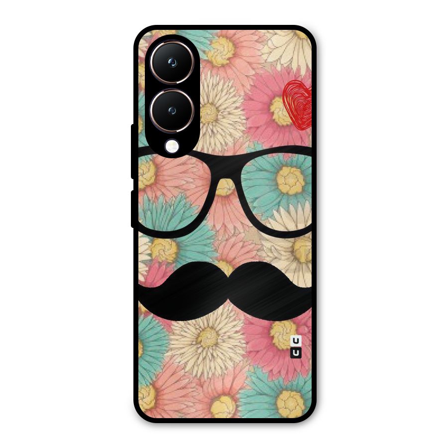 Floral Moustache Metal Back Case for Vivo Y28