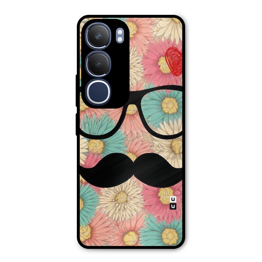 Floral Moustache Metal Back Case for Vivo Y29