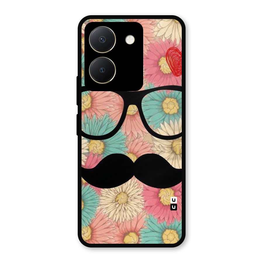 Floral Moustache Metal Back Case for Vivo Y36
