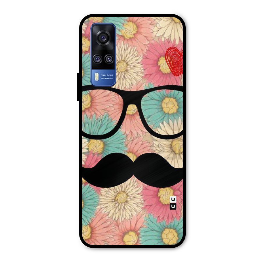 Floral Moustache Metal Back Case for Vivo Y51A