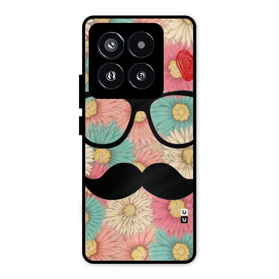 Floral Moustache Metal Back Case for Xiaomi 14 Pro