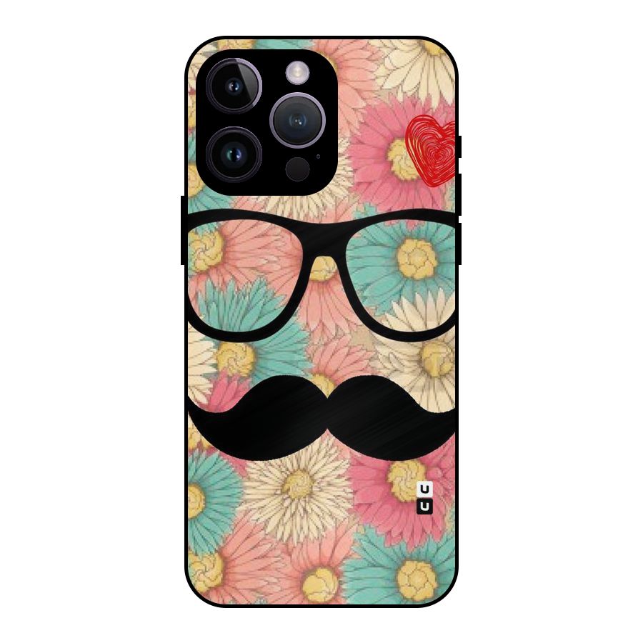 Floral Moustache Metal Back Case for iPhone 14 Pro Max