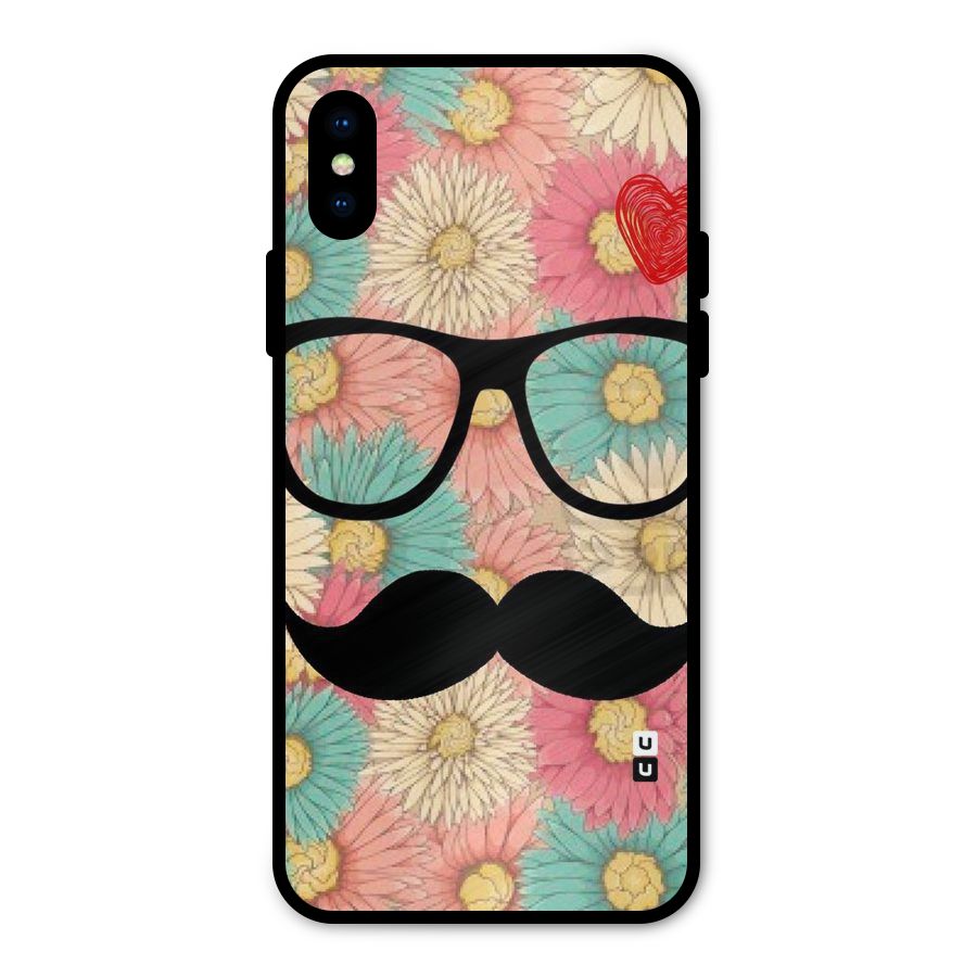 Floral Moustache Metal Back Case for iPhone XS