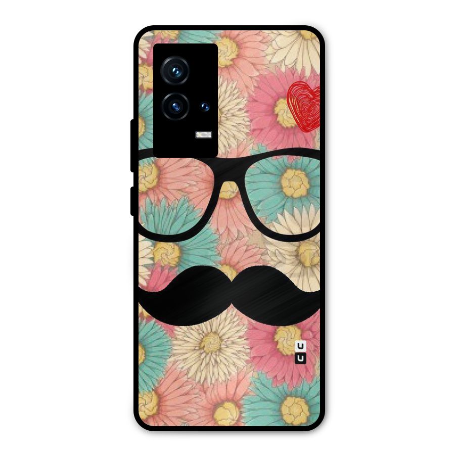 Floral Moustache Metal Back Case for iQOO 9 5G