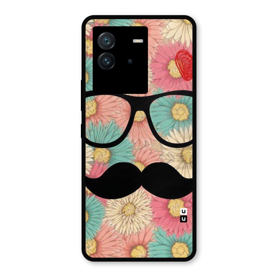 Floral Moustache Metal Back Case for iQOO Neo 6 5G