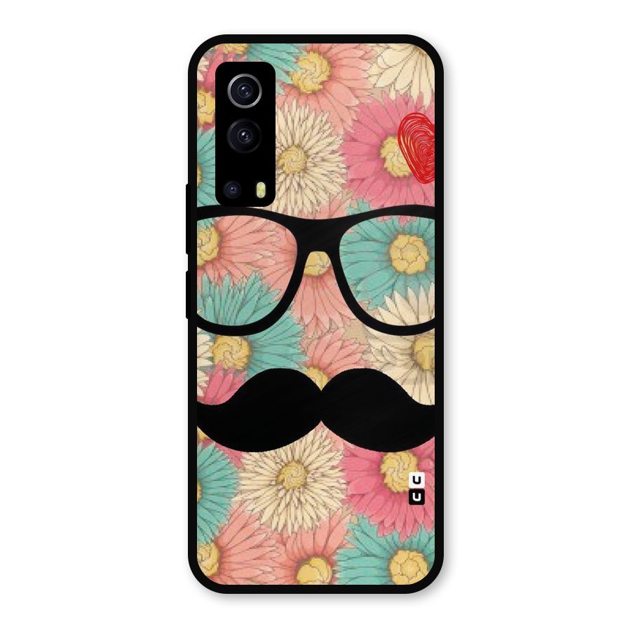 Floral Moustache Metal Back Case for iQOO Z3