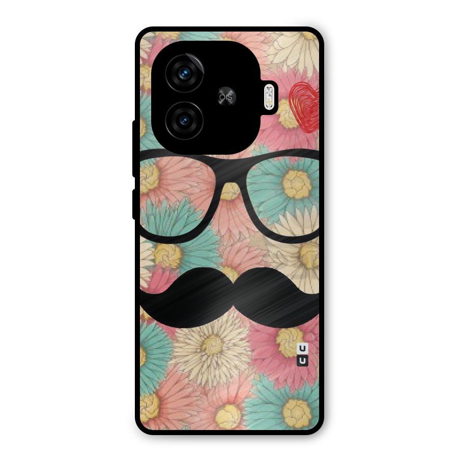 Floral Moustache Metal Back Case for iQOO Z9 Turbo
