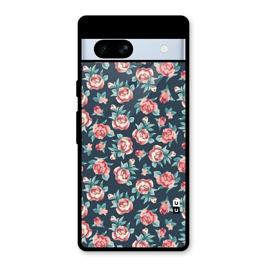 Floral Navy Bloom Glass Back Case for Google Pixel 7a