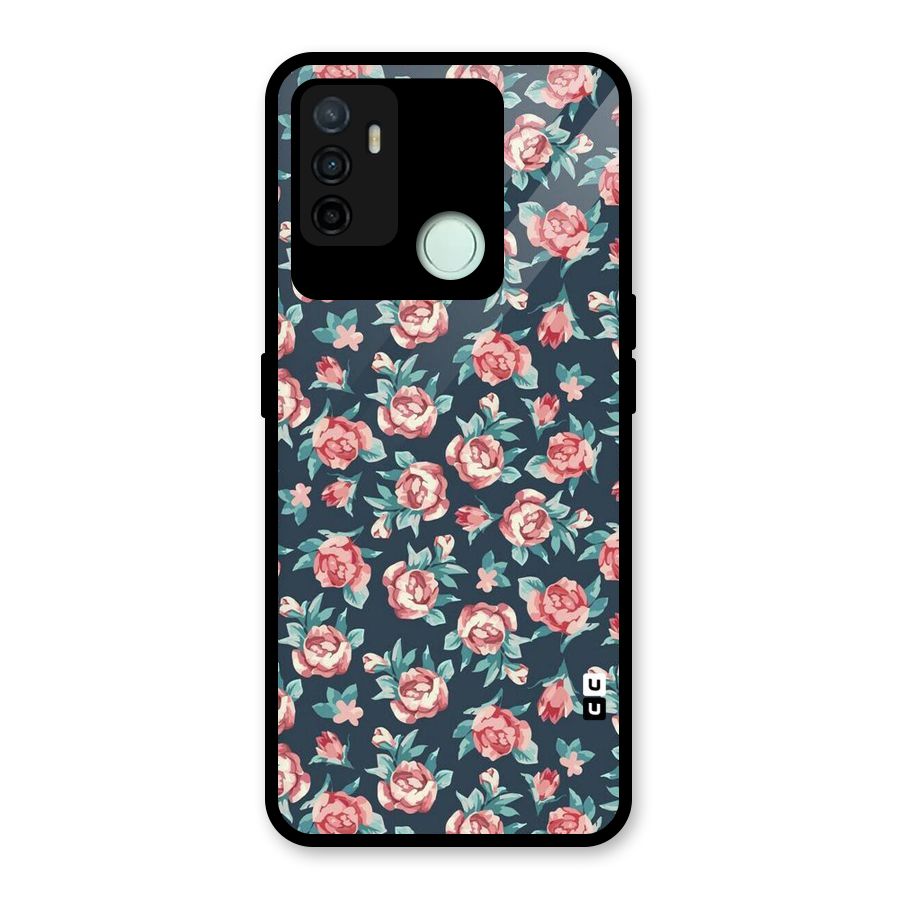 Floral Navy Bloom Glass Back Case for Oppo A53