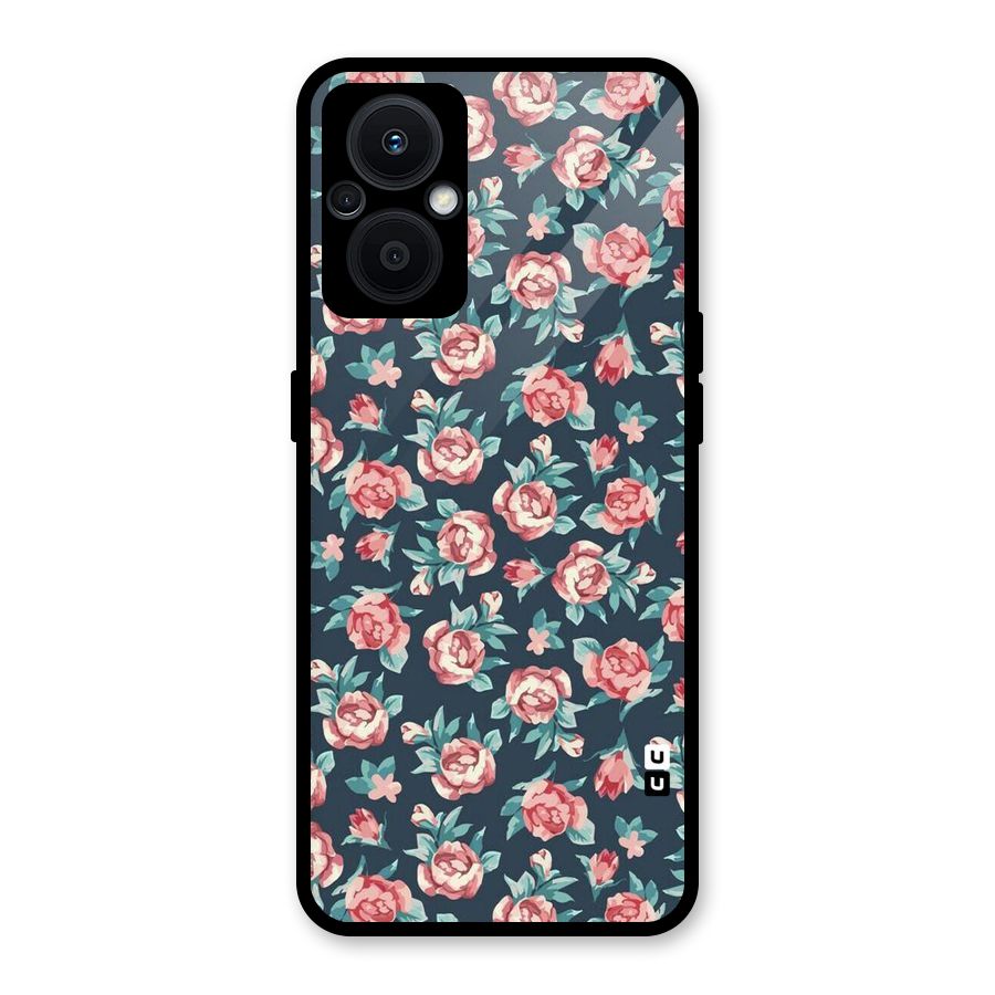 Floral Navy Bloom Glass Back Case for Oppo F21s Pro 5G