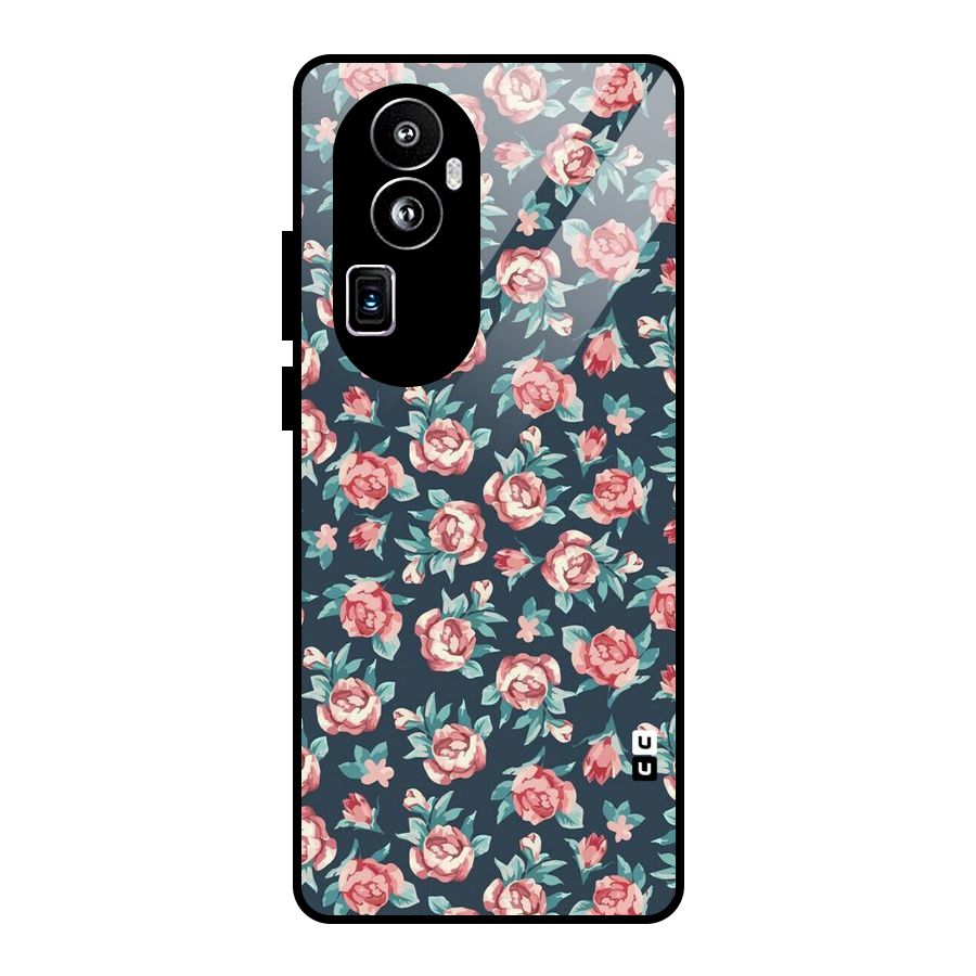 Floral Navy Bloom Glass Back Case for Oppo Reno10 Pro Plus