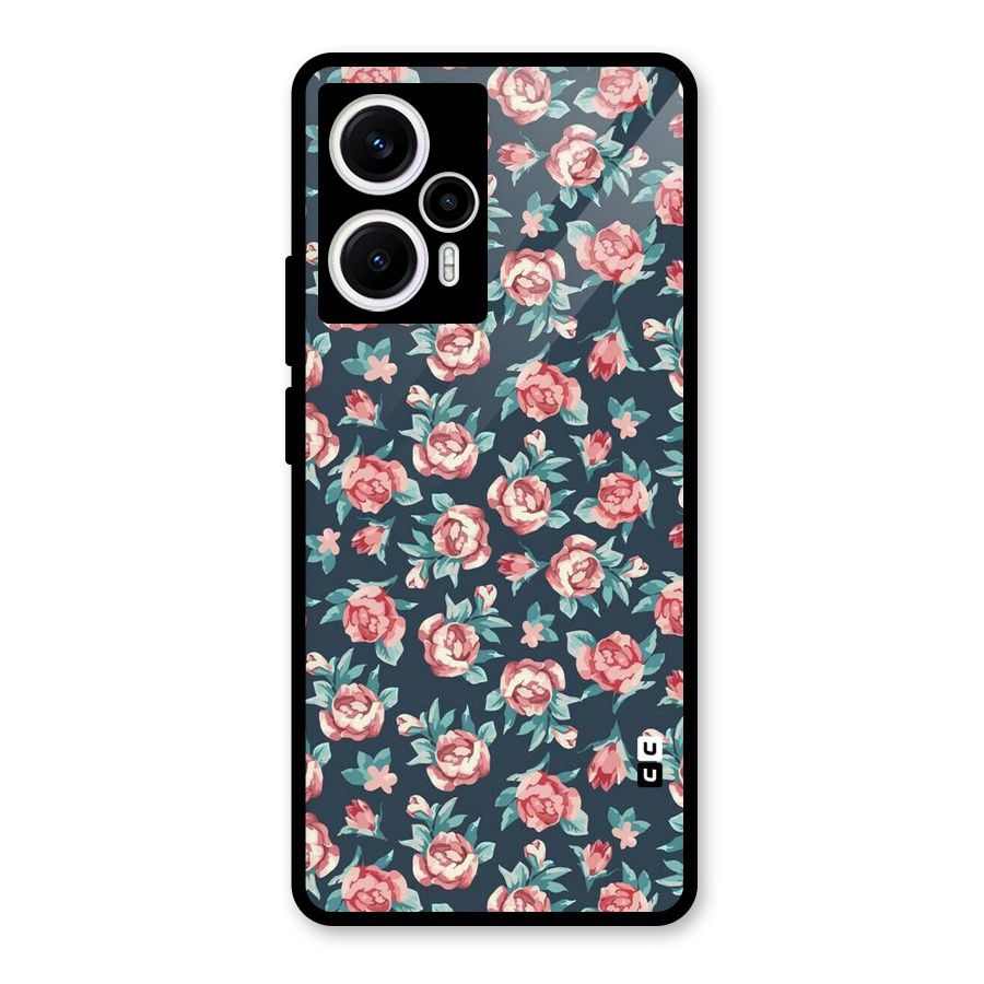 Floral Navy Bloom Glass Back Case for Poco F5