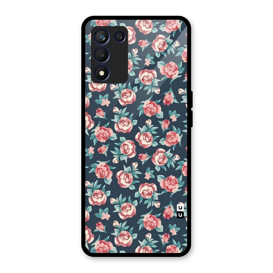 Floral Navy Bloom Glass Back Case for Realme 9 5G Speed