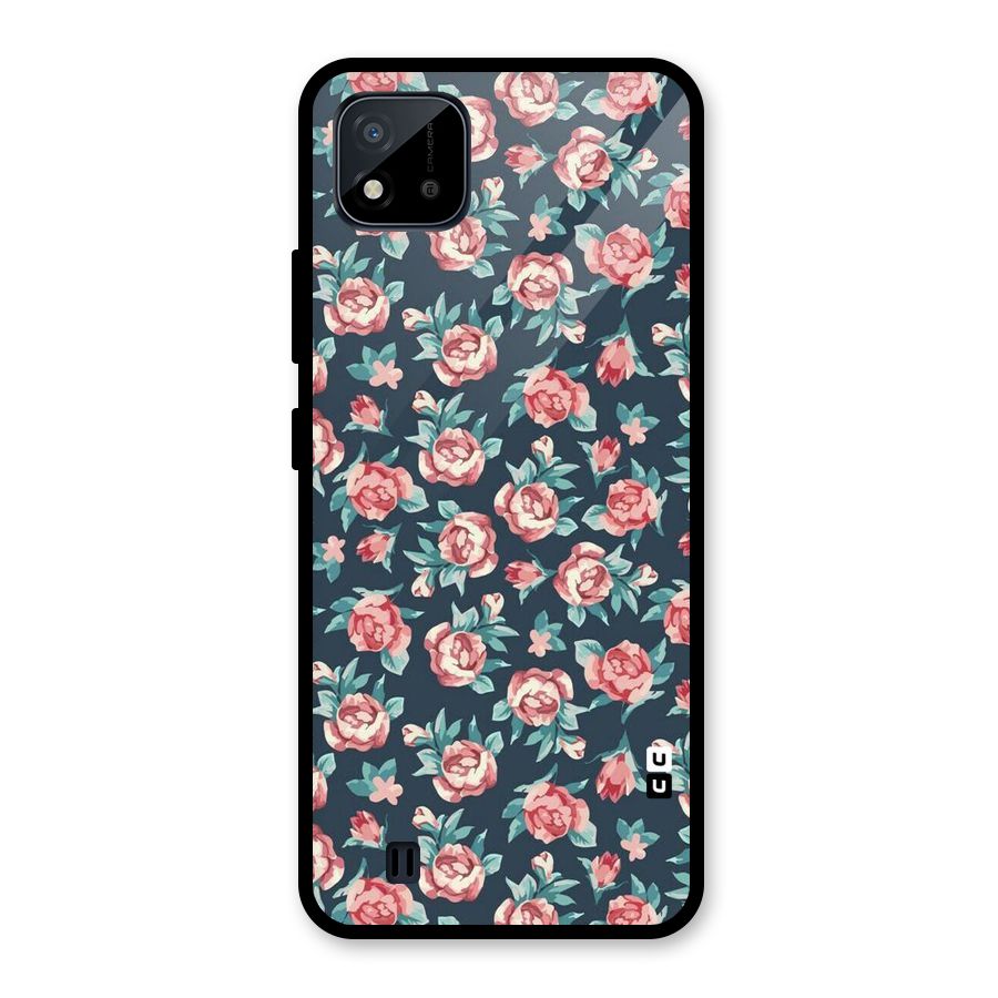 Floral Navy Bloom Glass Back Case for Realme C11 2021