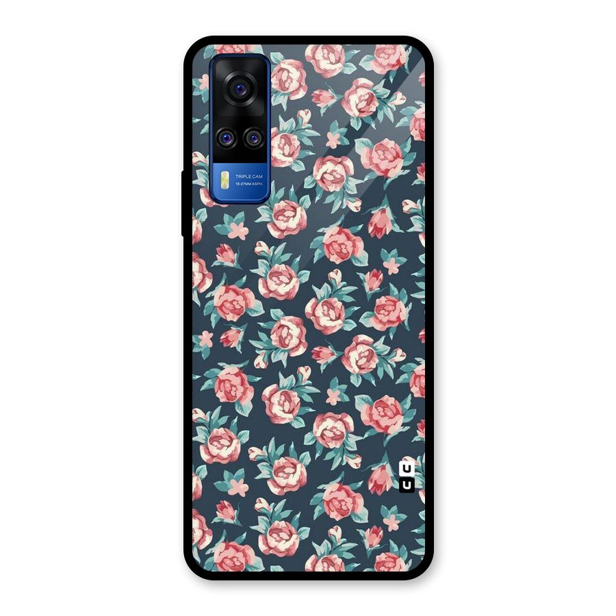 Floral Navy Bloom Glass Back Case for Vivo Y31