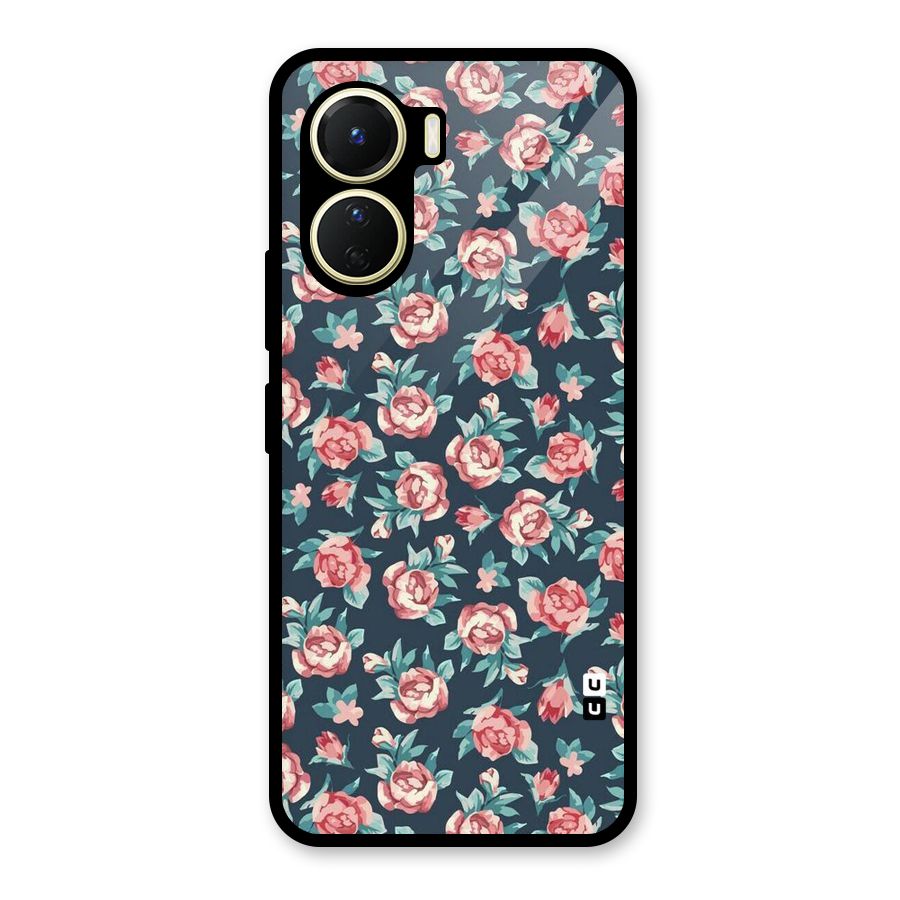 Floral Navy Bloom Glass Back Case for Vivo Y56