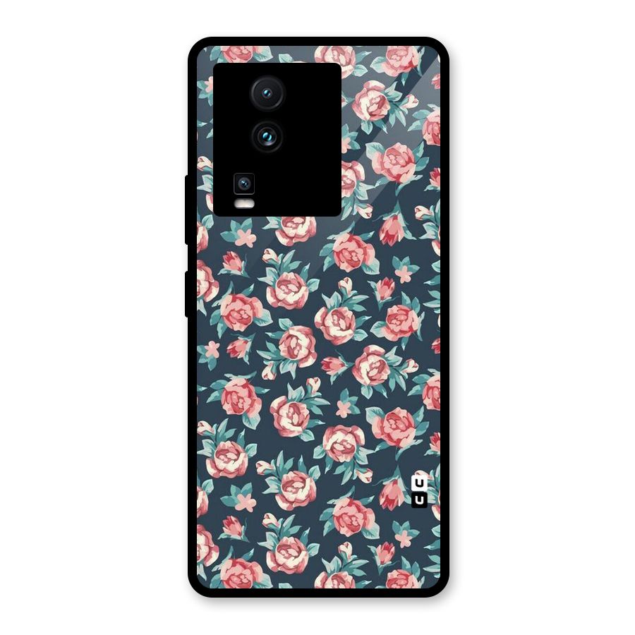 Floral Navy Bloom Glass Back Case for Vivo iQOO Neo 7