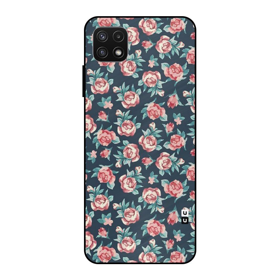 Floral Navy Bloom Metal Back Case for Galaxy A22 5G