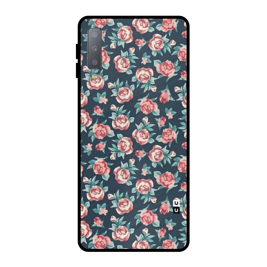 Floral Navy Bloom Metal Back Case for Galaxy A7 (2018)