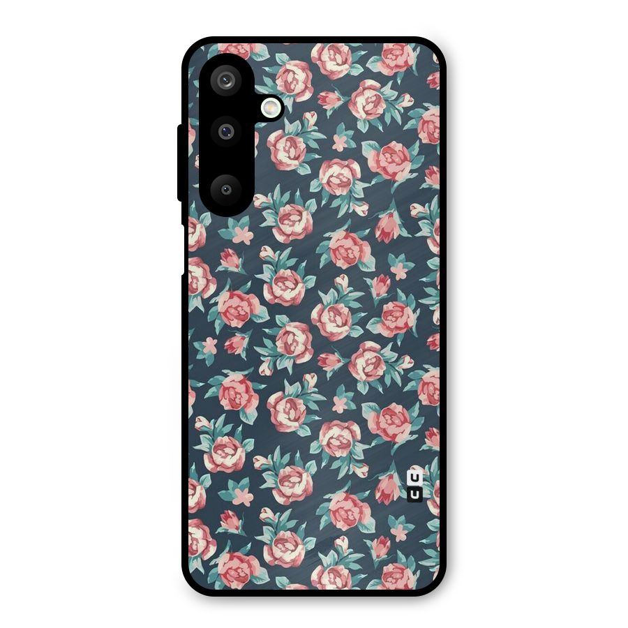 Floral Navy Bloom Metal Back Case for Galaxy M16