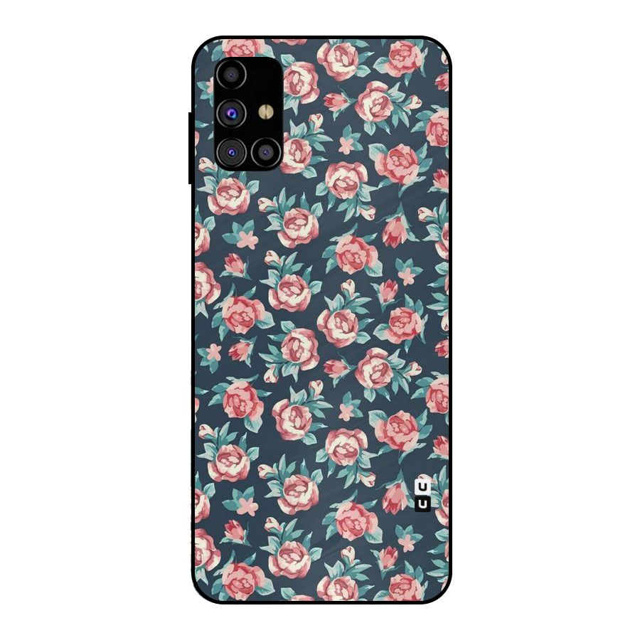 Floral Navy Bloom Metal Back Case for Galaxy M31s