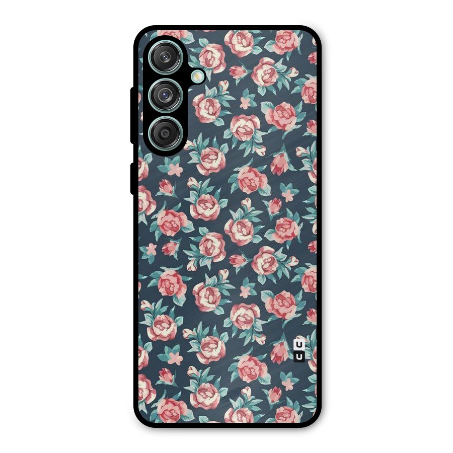 Floral Navy Bloom Metal Back Case for Galaxy M55 5G