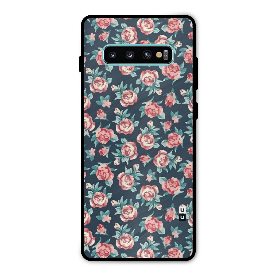 Floral Navy Bloom Metal Back Case for Galaxy S10 Plus