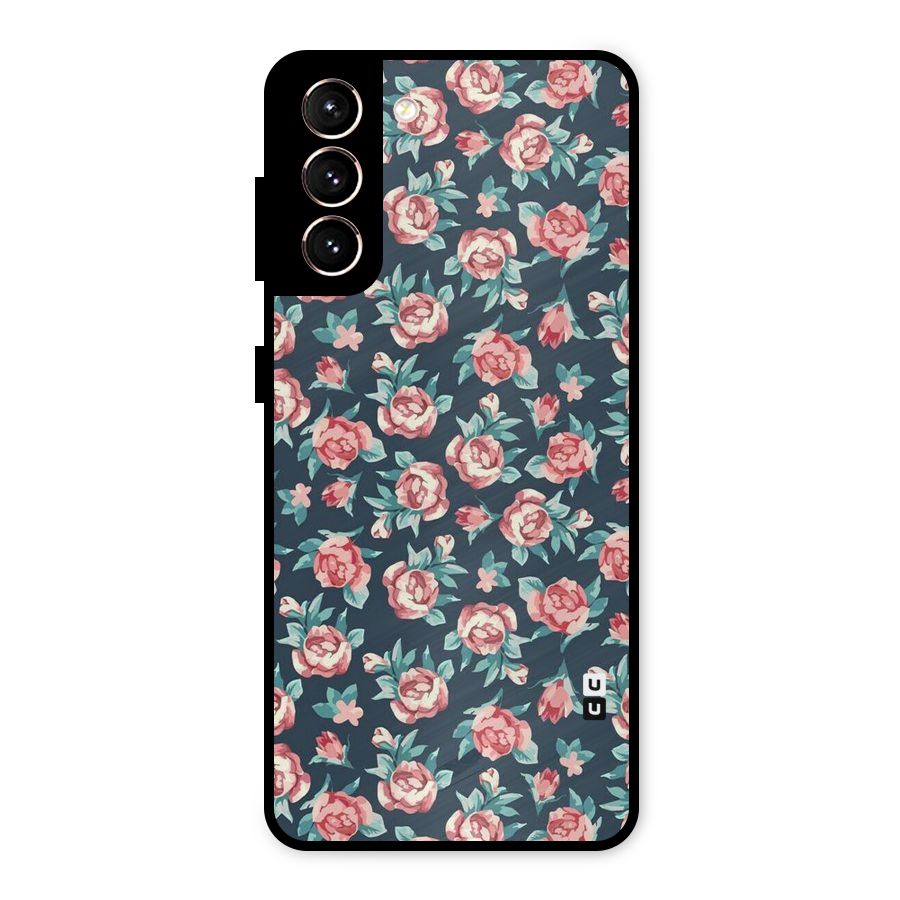 Floral Navy Bloom Metal Back Case for Galaxy S21 5G