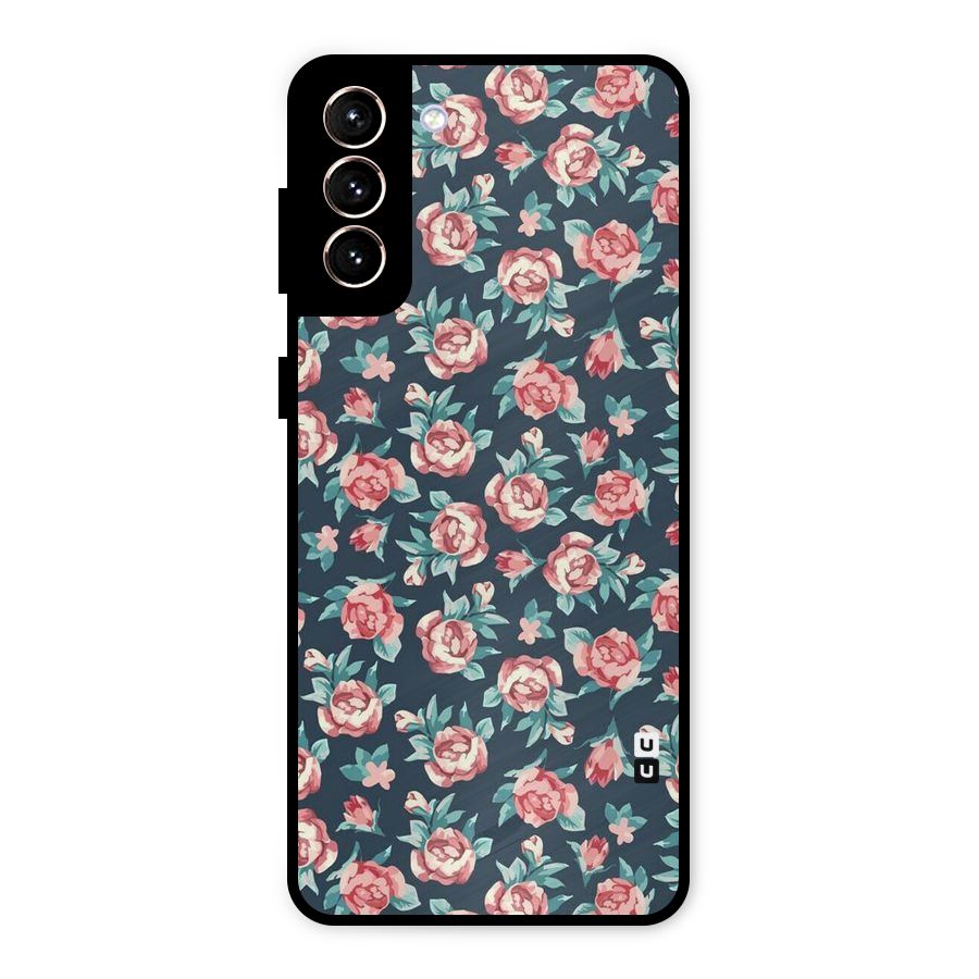 Floral Navy Bloom Metal Back Case for Galaxy S21 Plus