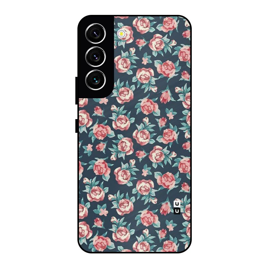 Floral Navy Bloom Metal Back Case for Galaxy S22 5G