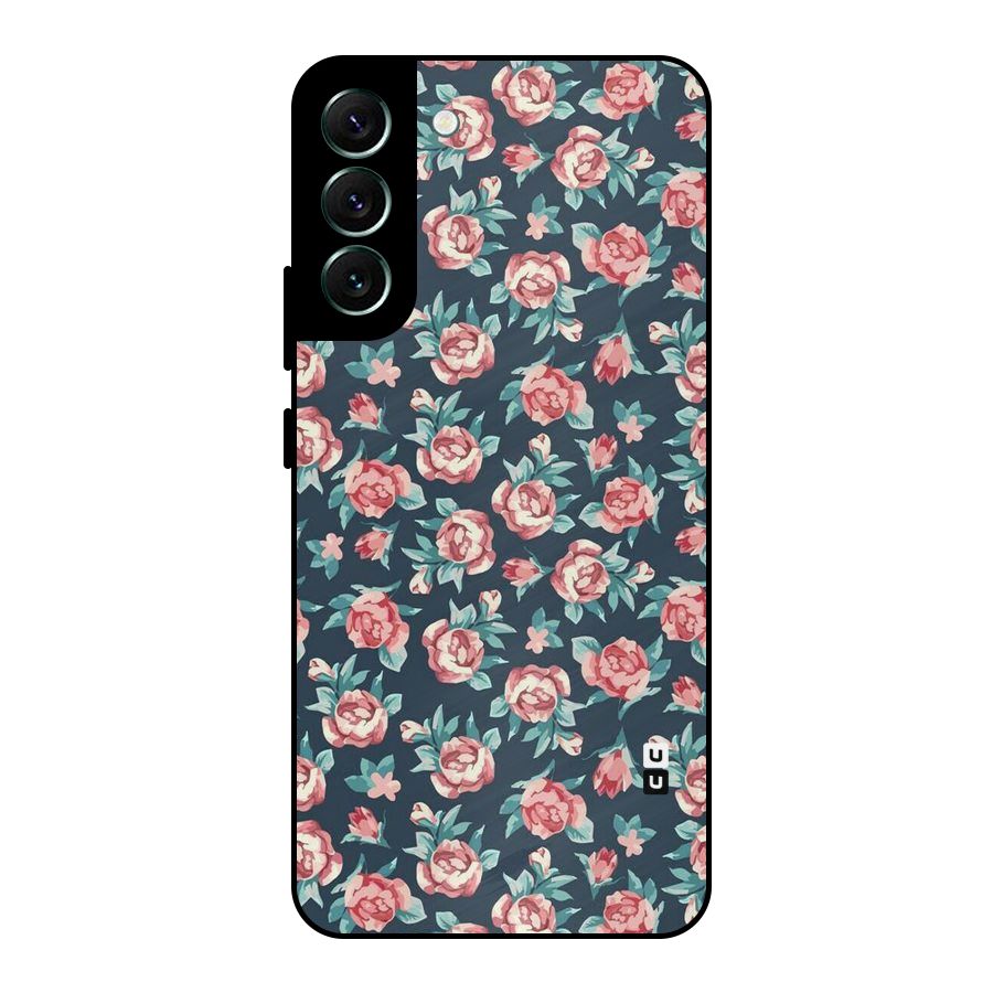 Floral Navy Bloom Metal Back Case for Galaxy S22 Plus 5G