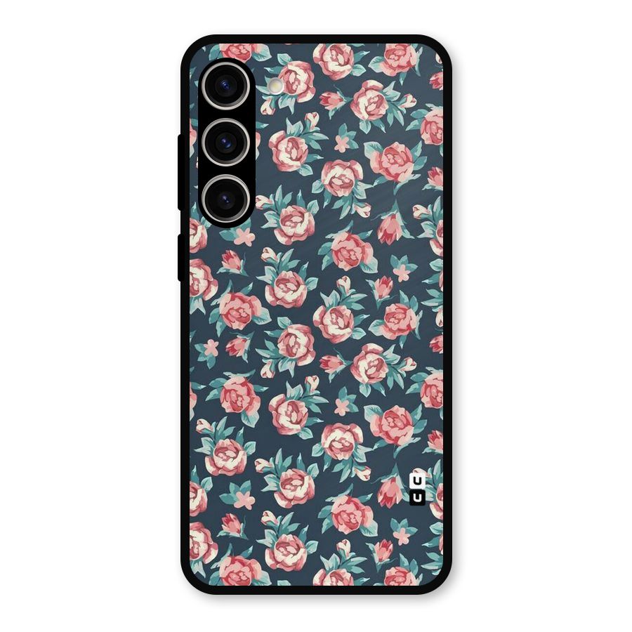 Floral Navy Bloom Metal Back Case for Galaxy S23 Plus