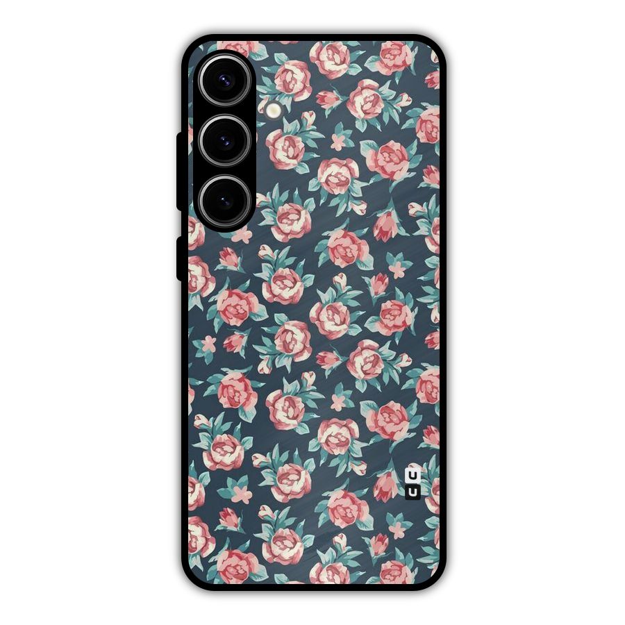Floral Navy Bloom Metal Back Case for Galaxy S24 Plus
