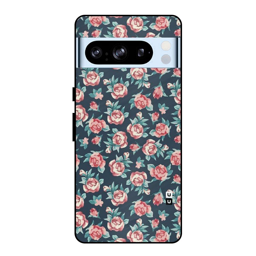 Floral Navy Bloom Metal Back Case for Google Pixel 8 Pro