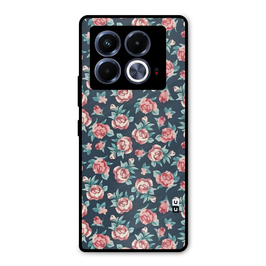 Floral Navy Bloom Metal Back Case for Infinix Note 40 5G
