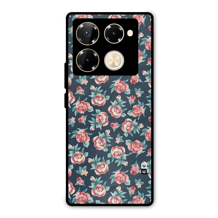 Floral Navy Bloom Metal Back Case for Infinix Note 40 Pro