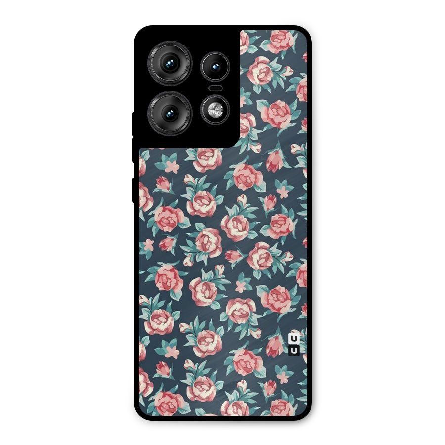 Floral Navy Bloom Metal Back Case for Motorola Edge 50 Pro