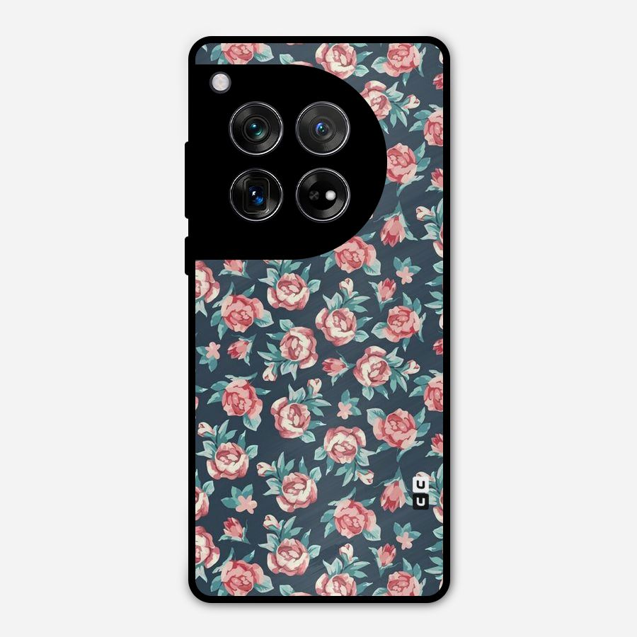 Floral Navy Bloom Metal Back Case for OnePlus 12