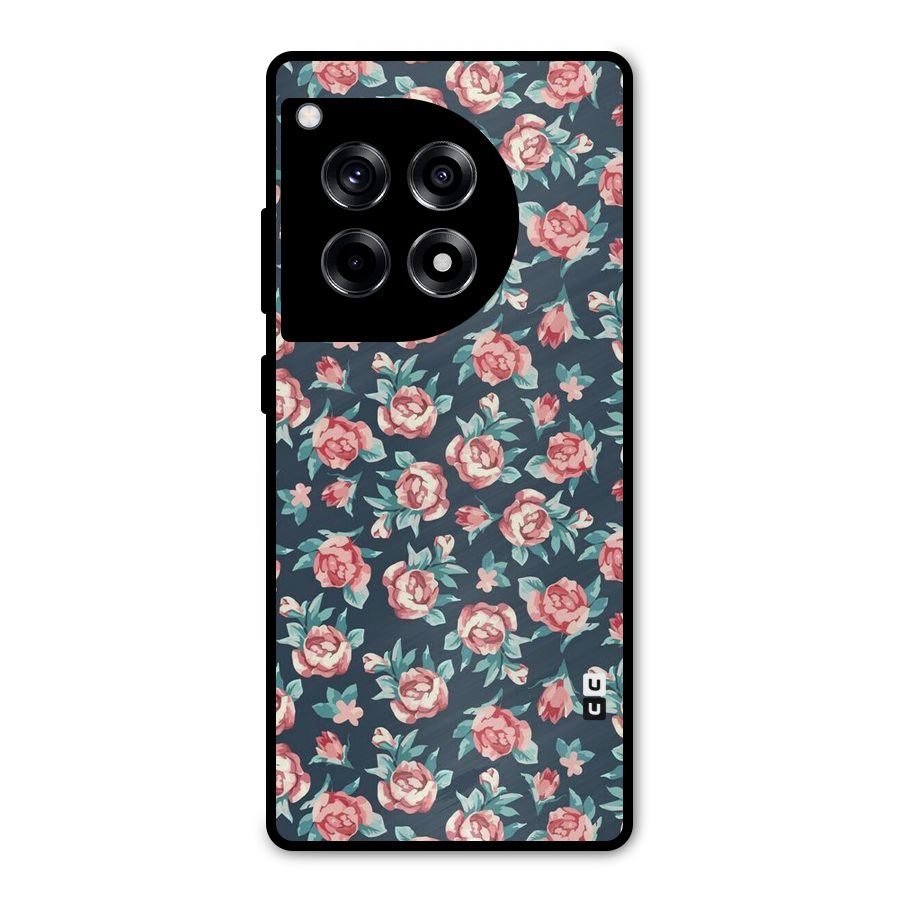 Floral Navy Bloom Metal Back Case for OnePlus 12R