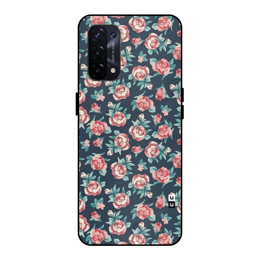 Floral Navy Bloom Metal Back Case for Oppo A74 5G