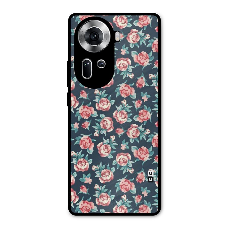 Floral Navy Bloom Metal Back Case for Oppo Reno11 5G