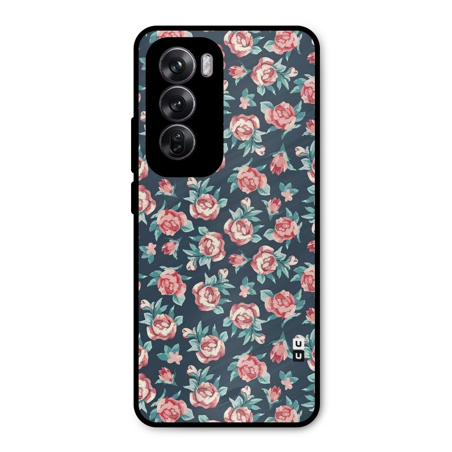 Floral Navy Bloom Metal Back Case for Oppo Reno12 Pro