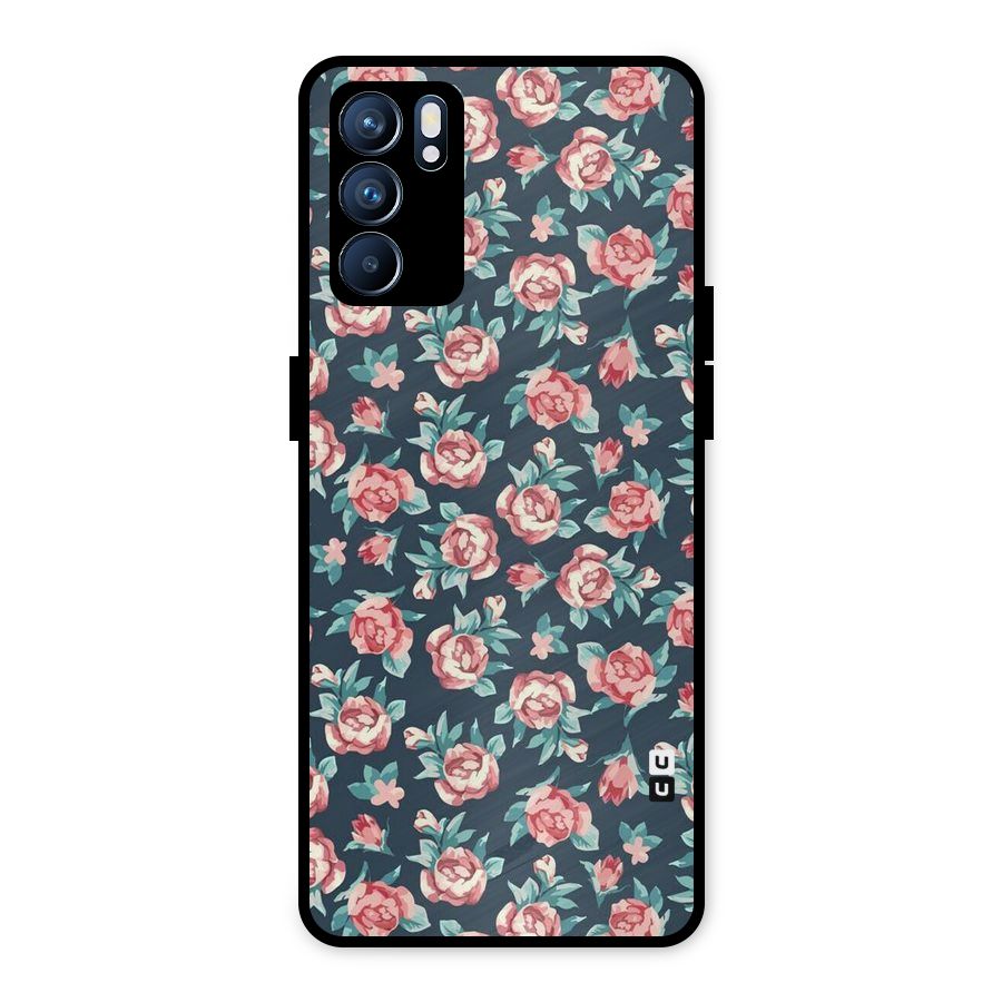 Floral Navy Bloom Metal Back Case for Oppo Reno6 5G