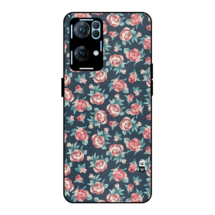 Floral Navy Bloom Metal Back Case for Oppo Reno7 Pro 5G